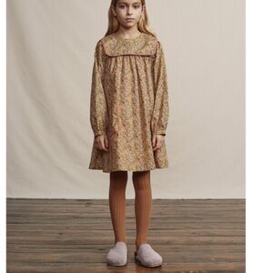 Bebe Organic Girls Dress Paisley Bib Collar Size 8 Pockets Long Sleeves Printed